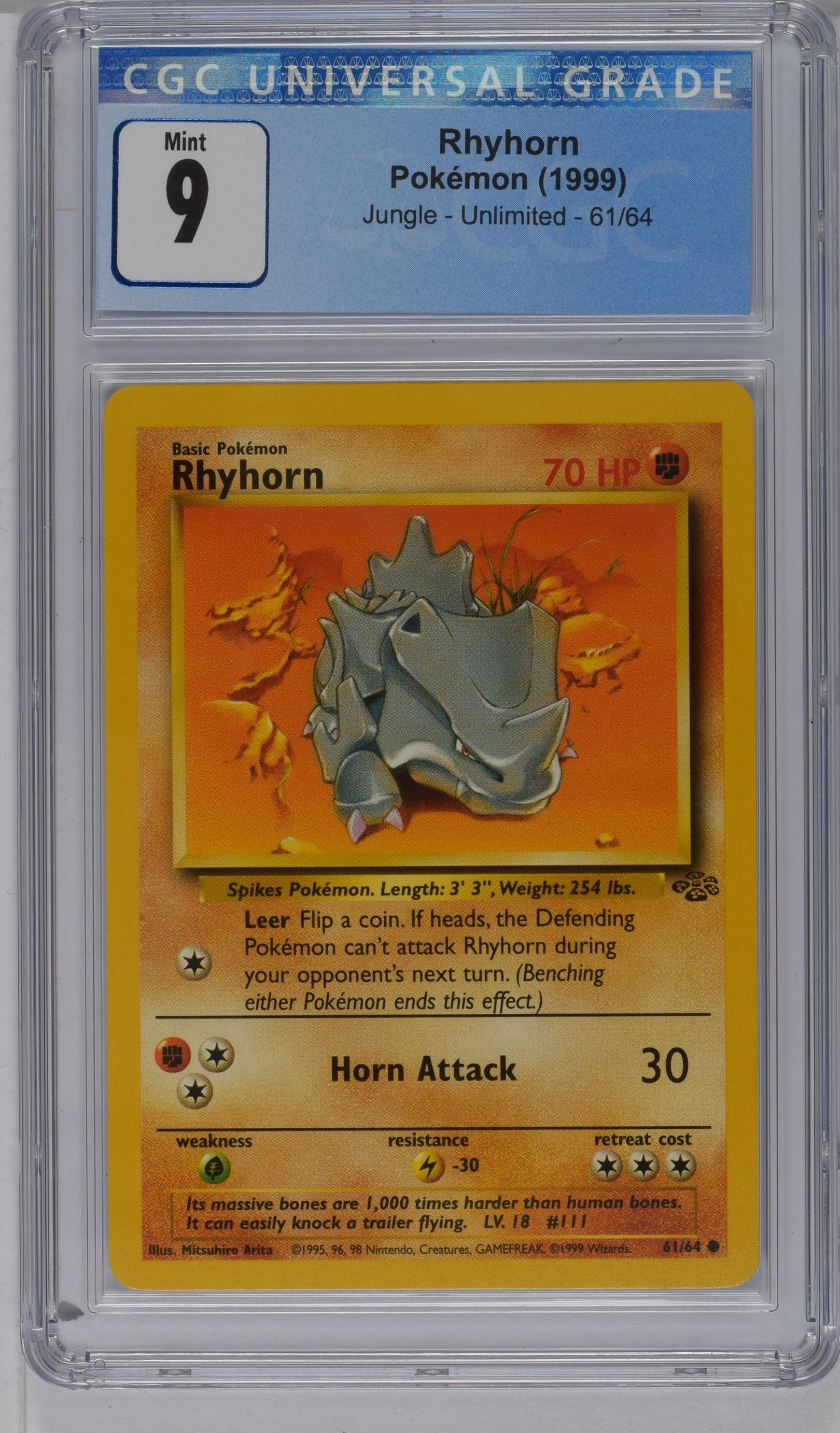 1999 Pokemon Rhyhorn #61/64 CGC 9